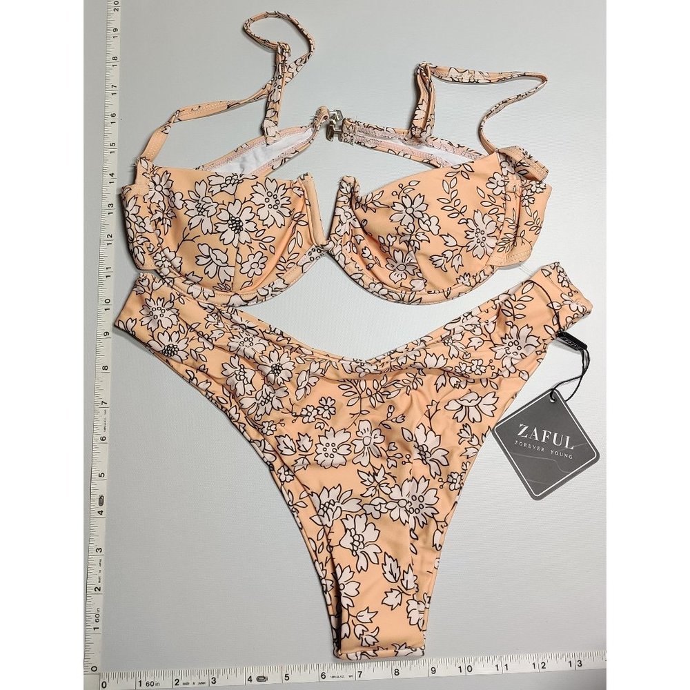 NWT ZAFUL Medium V-wire Push Up Cream Orange bikini set